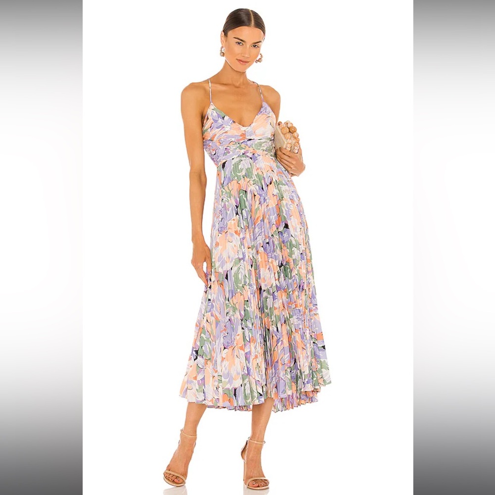 Astr Blythe Floral Plisse Midi Dress
